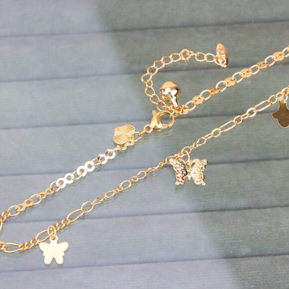 "Rose Gold Butterfly Charm Anklet in Dual Link Design, XPAL1189 - Picture 7 of 12